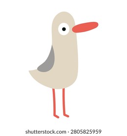 Cute seagull standing in side view. Simple coastal bird vector icon for wildlife, beach, seaside, travel and nature design