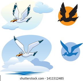 Cute seagull. Two versions. Vector. Everything is in layers.