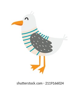 Cute Seagull In A Vest. Vector Illustration