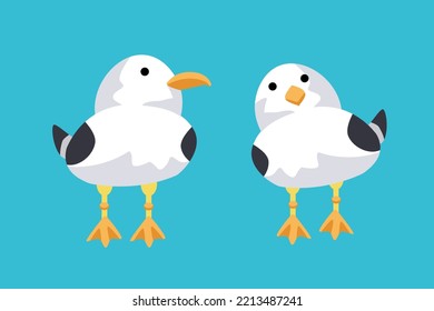 Gaviotas bonitas al estilo de las caricaturas. Caracteres para postales, libros para niños. Ilustración vectorial, iconos en el fondo aislado.