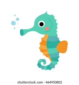 Cute Seahorse animal cartoon character isolated on white background.