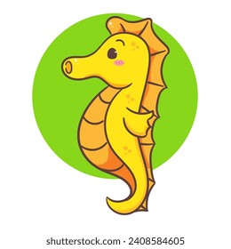 Cute seahorse cartoon character. Kawaii adorable animal concept design. Isolated white background. Hand drawn vector illustration.