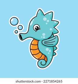 Cute Seahorse Cartoon Character Premium Vector Graphics In Stickers Style