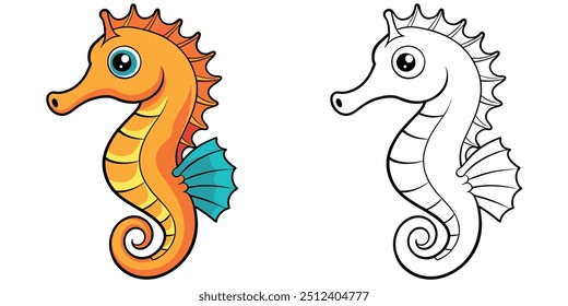 Cute Seahorse Cartoon Coloring Page For Kids