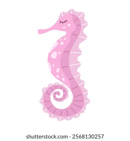 Cute seahorse. Cartoon illustration for kids. Water animal, wildlife. Vector isolated on white background