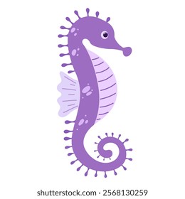 Cute seahorse. Cartoon illustration for kids. Water animal, wildlife. Vector isolated on white background