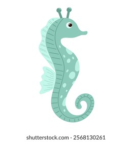 Cute seahorse. Cartoon illustration for kids. Water animal, wildlife. Vector isolated on white background