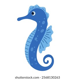 Cute seahorse. Cartoon illustration for kids. Water animal, wildlife. Vector isolated on white background