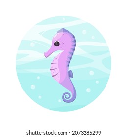 Cute seahorse in cartoon style on the background of the sea.
