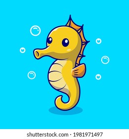 Cute Seahorse Cartoon Vector Icon Illustration. Animal Nature Icon Concept Isolated Premium Vector. Flat Cartoon Style