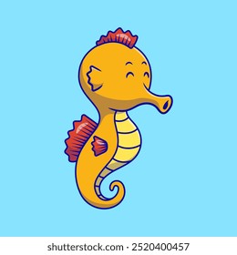 Cute Seahorse Cartoon Vector Illustration. Sea Creatures Concept. Flat Cartoon Concept.