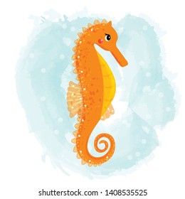 Cute seahorse. Children's book illustration, for printing. Cartoon.