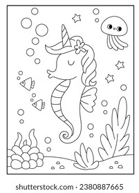 Cute seahorse coloring pages for kids