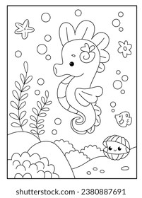 Cute seahorse coloring pages for kids