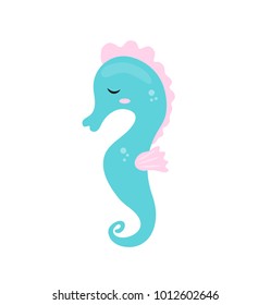 Cute seahorse icon, flat, cartoon style. Isolated on white background. Vector illustration