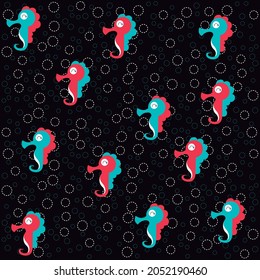 Cute Seahorse pattern with bubbles and background fabric design