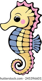 Cute seahorse. Sea animal underwater in flat vector simple style.
