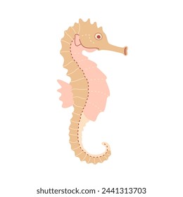 Cute seahorse. Sea and ocean animal. Underwater life. Hippocampus character. Vector flat illustration isolated on white background.