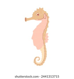 Cute seahorse. Sea and ocean animal. Underwater life. Hippocampus character. Vector flat illustration isolated on white background.