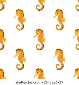 cute seahorse seamless pattern, sea life summer background, flat design for fabric and decor
