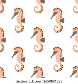 cute seahorse seamless pattern, sea life summer background, flat design for fabric and decor