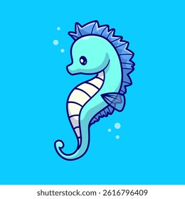 Cute Seahorse Swimming Cartoon Vector Icon Illustration. Animal Nature Icon Concept Isolated Premium Vector. Flat Cartoon Style