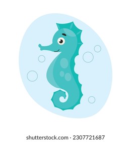 Cute seahorse swims in the water. Sea life. Vector graphic.