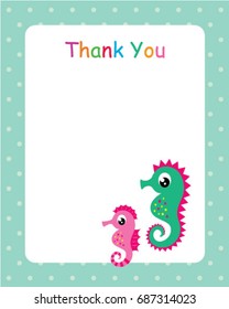 Cute Seahorse Thank You Card Stock Vector (Royalty Free) 687314023 ...