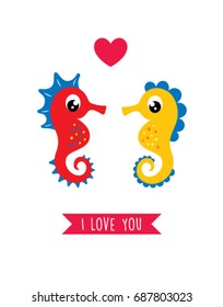 cute seahorse valentine greeting card vector