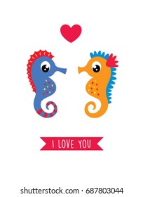 cute seahorse valentine greeting card vector