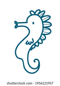 Cute seahorse. Vector linear illustration isolated on a white background. 