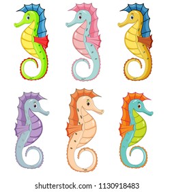 A cute seahorses isolated on white background in 4 options