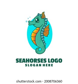 cute seahorses logo design vector