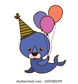 cute seal animal with balloon helium