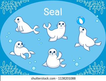 Cute Seal animal Cartoon set
Illustration of aquarium isolated on a white background.