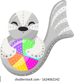 Cute Seal With a Beach Ball Cartoon Vector Illustration