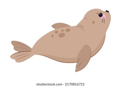 Cute Seal with Beige Fur and Fins Swimming Vector Illustration