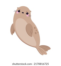 Cute Seal with Beige Fur and Fins Swimming Vector Illustration