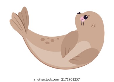 Cute Seal with Beige Fur and Fins Rolling on Its Back Vector Illustration