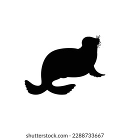 Cute seal black silhouette icon, flat vector illustration isolated on white background. Pinnipeds animal drawing. Marine wildlife, arctic animal.