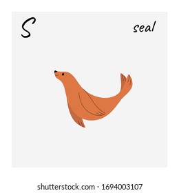 Cute seal - cartoon animal character. Vector illustration in flat style isolated on gray background.