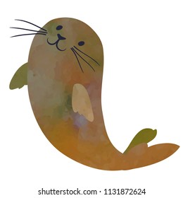 Cute seal. Cartoon character. Clip art illustration on white background. Watercolour imitation.