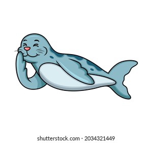 cute seal cartoon with relax pose