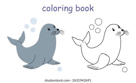 Cute seal. Children's coloring book for the little ones. Educational games for children.