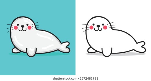 A cute Seal doll illustration for design element or coloring page element