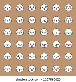 Cute seal emotion face in various expession, editable stroke icon