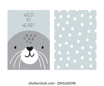 Cute seal hand drawn vector print. Animal wild poster