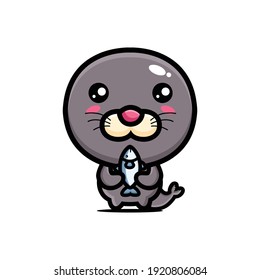 cute seal holding a fish