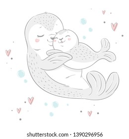 cute seal - mom and kids-mother's day