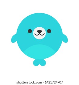 Cute seal round graphic vector icon. Blue sea lion, seal with flippers, animal head, face illustration. Isolated.